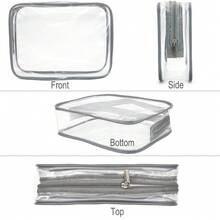 APREUTY Clear Makeup Bags, TSA Approved 3 Pcs Large Cosmetic Makeup Bags Set Clear PVC With Zipper Handle Portable Travel Luggage Pouch Airport Airline Vacation Organization (Black) - Màu xám - 6 chiếc (Lớn + Trung bình + Nhỏ) - Xem 10