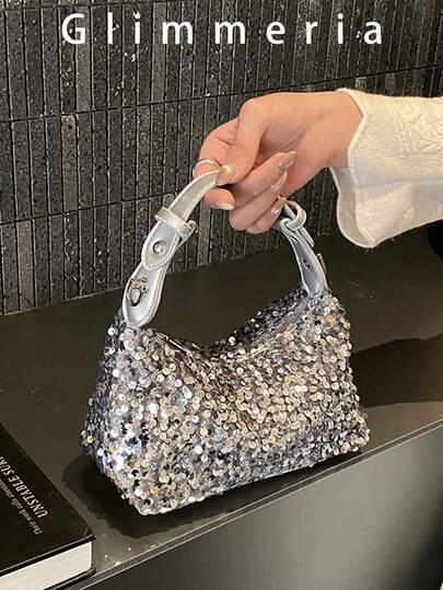 Túi xách đính sequin bạc thiết kế độc đáo, sang trọng, thời trang mới mùa xuân/hè, đa năng, có thể đeo vai/xách tay/đeo chéo, phù hợp cho công sở và sinh hoạt hàng ngày.