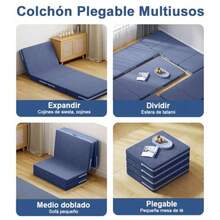 Colchón Plegable de Espuma Viscoelástica Cama Portátil Colchoneta Seccionado en 4 Tapete de Siesta con Funda Lavable Colchón de Piso Pack and Play Almohadilla Individual Camping Invitado - Azul - Ver 6