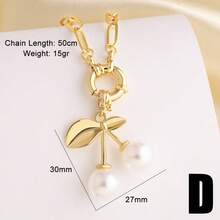 Dây chuyền mặt dây hình quả anh đào đính ngọc trai giả, kiểu dáng phóng đại, dây xích mạ đồng vàng hình kẹp giấy, trang sức dành cho nữ. - Vàng - Xem 9