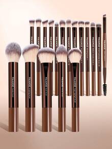 MAANGE 19pcs Makeup Tool Set Including An 18pcs Aluminum-Handled Makeup Brush Set With Cosmetic Pouch: Blush Brush, Foundation Brush, Powder Brush, Eyeshadow Brush, Highlighter Brush, Concealer Brush, Mascara Brush, Eyebrow Brush, Nose Contour Brush Beauty Brush Kit Gift For Women & Girl Travel Makeup Brush Set - Coffee Brown - View 2