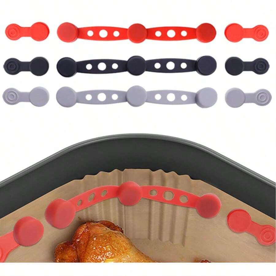 3个装空气炸锅硅胶夹 - 耐高温464°F（240°C），快接设计，牢固固定烘焙纸和衬垫，适用于所有带磁性篮边的空气炸锅，不刮伤且易于清洁，空气炸锅配件 | 磁性夹 | 硅胶 - 彩色 - 查看 1