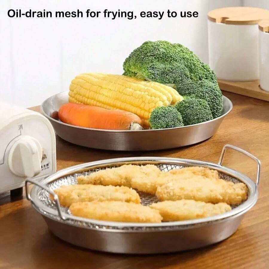 2pcs Multi-Functional Double Layer Stainless Steel Oil Drip Tray, Oil Control Grid Tray With Dual Handles, Suitable For Draining, Steaming, Frying, Grilling And Outdoor Cooking, Perfect For French Fries And Snacks - View 1