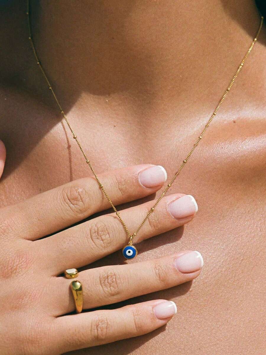 1pc Blue Evil Eye Pendant Necklace, Suitable For Women's Daily Wear - Deep Blue Evil Eye - View 1