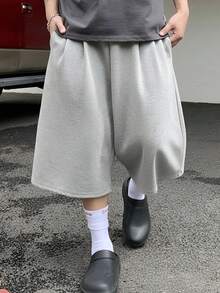 HEYKESON Unisex Loose Fit Wide Leg 3/4 Sweatpants, Casual Sports Shorts - Light Grey - View 3