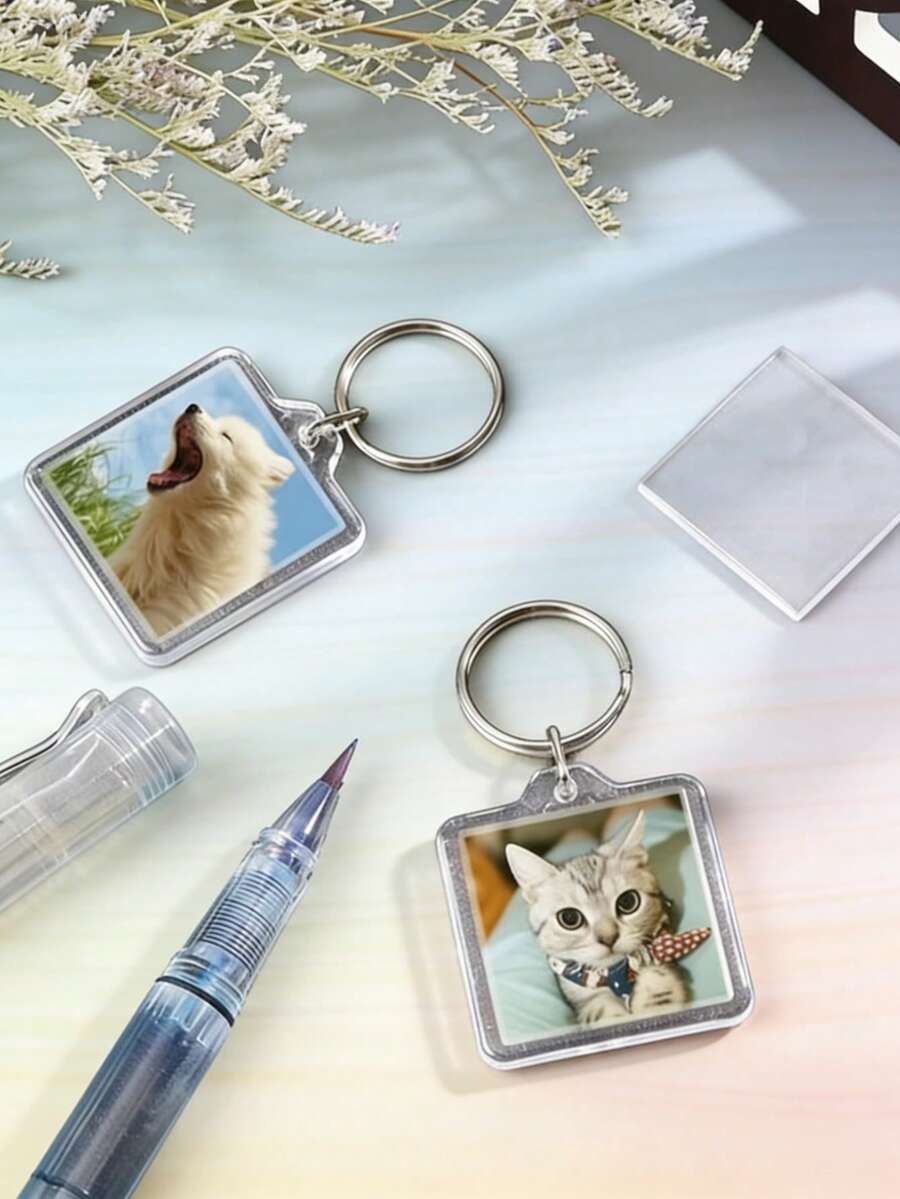 The Blank Photo Is Inserted Into The Keychain, And The Photo Is Fastened In The Keychain Square. Custom Blank Photo Keychain DIY Photo Frame Is Used For Double-Sided Photos, Clear - Multicolor - View 1