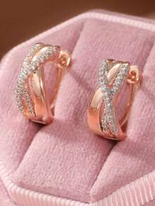 Classic Round Hoop Earrings For Women, Decorated With Shiny Synthetic Zirconia Stones, Suitable For Any Occasion, Perfect Jewelry Gift - Gold - View 6