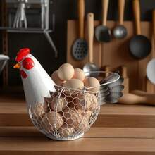 Metal Wire Woven Hen Shaped Egg Basket, Rustic Style Kitchen Counter Egg Holder, Durable Decorative Fresh Egg Storage Rack, Ideal For Housewarming And Mother's Day Gift - View 4
