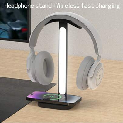 1个15W无线充电LED台灯+耳机支架，支持智能手机15W快速无线充电，耐用耳机挂架，现代设计耳机支架 - 坚固的蓝牙和游戏耳机配件