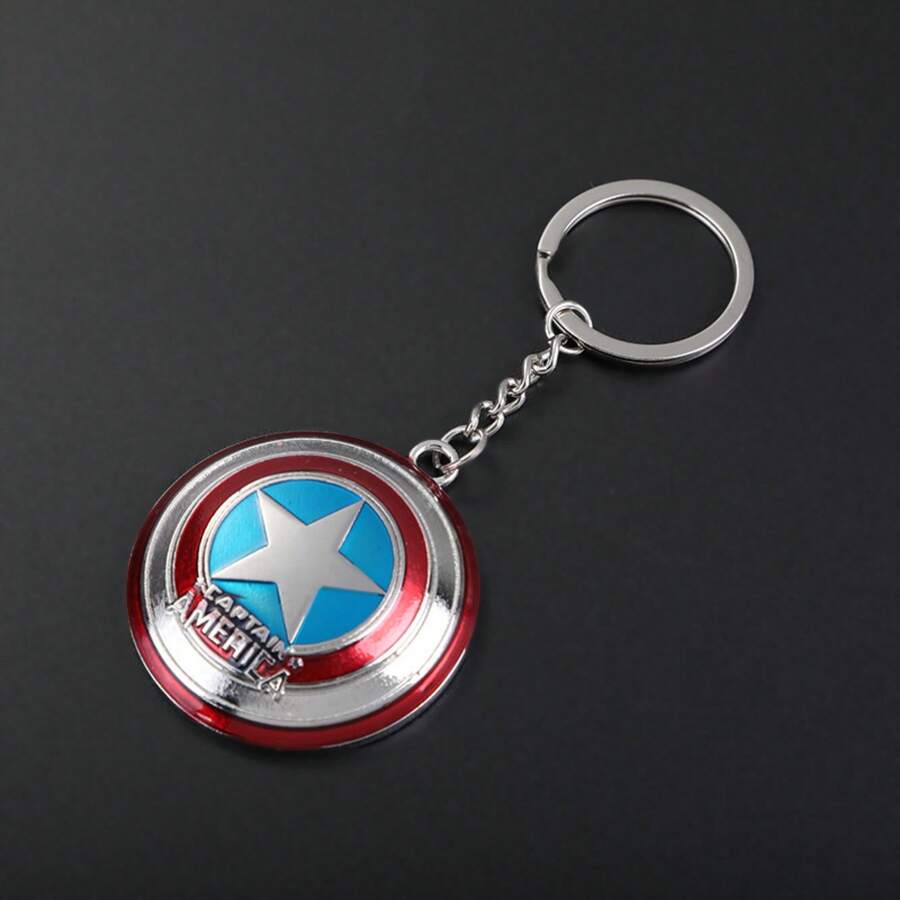 Rotating Shield Star Keychain Set, Superhero Inspired Metal Bag Charm, Car Key Pendant For Fans & Teens, Birthday & Movie Souvenir Gift - Màu xanh lam - Xem 1