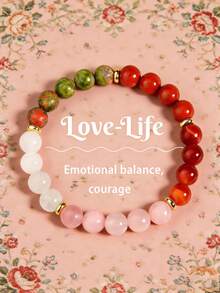 YAUKIA 1Pc Natural Crystal Bracelet, Floral Green, White Crystal, Pink Crystal, Red Glass Red Stone, Emotional Balance, Suitable For Both Men And Women, Stretch Jewelry, Ideal For Daily Wear - Multicolor - View 8