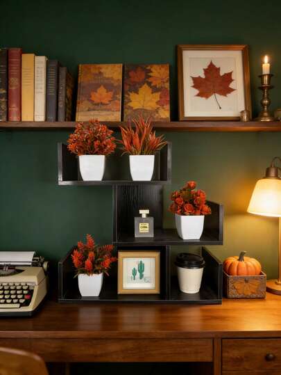 Doraeyun 4pcs Eucalyptus Potted Plants, 4 Different Types Of Potted Plants For Suitable Autumn And Summer Home Decor, Natural Autumn Leaves, No Pruning Or Care Needed, Suitable For Living Room, Office, Bedroom, Living Room Decor, Teacher's Day Gift, Birthday Gift, Gift For Elders