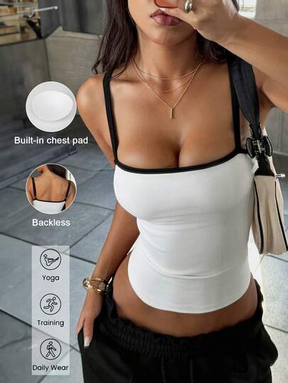 Aoqta Sports Women's Vest Casual Clash Color Slim Halter Vest Summer Outfit For Gym Sports Fitness Yoga Pilates