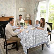 Ridhi - Mantel rectangular de algodón con estampado de bloques a mano 90 x 60 pulgadas reutilizable para uso diario para comedor granja regalo del hogar para primavera Pascua San Valentín - Ojos azules de bebé - Ver 3