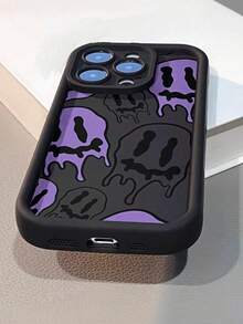 1pc Purple Pumpkin Pattern Black Gradient Texture Fashionable Shockproof TPU Phone Case Compatible With IPhone11/12/13/14/15/16/17 ProMax/Plus/7/8/XR, A55/54/53/52/51, S25/24/23/22/21 Series - Multicolor - View 2