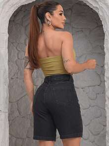 Women's Denim Shorts, High Waist, Casual - màu đen - Xem 4