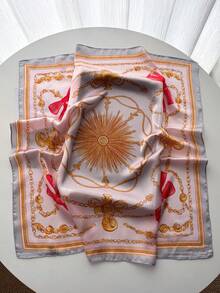 1pc Chain Print Beach Square Scarf, Women's Satin Bandana Print Scarves, Fashion Head Band, Lady Hair Shawl And Wrap, Female Neckerchief Hijab - Dusty Pink - View 2