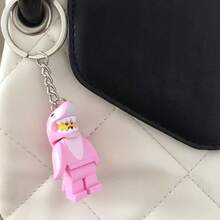 2pcs/Set Cartoon Pink Blue Shark Keychain Heart-Shaped Building Block Splicing Couple Key Ring  Doll Bag Pendant - A13 - View 4