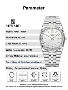 REWARD Men's Quartz Watch Business Fashion Style Timing Calendar Luminous Hands Multi-Functional Men Wristwatch High Quality Gift Classic Design Stainless Steel Watch Band - Silver - View 5