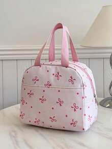 便携式保温午餐包、午餐盒、便当袋、晚餐保温袋、加厚可爱水果午餐包（学生款）、蝴蝶结心形午餐包 - 粉色 - 查看 5