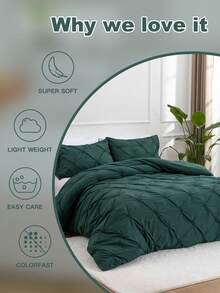 Set Sprei Ukuran Penuh Motif Bunga Pom-Pom Warna Polos 3 Buah, Set Termasuk (1 Sprei dengan Resleting + 2 Sarung Bantal Tanpa Isian), Cocok untuk Perlengkapan Tempat Tidur Kamar Tidur dan Asrama - Dark Green - View 12