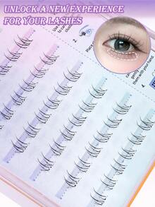 36pcs Glue-Free Transparent Eyelash Extension Kit Suitable For Beginners, Includes Tweezers, Natural Wispy Individual Cluster Lashes, Air Wispy Segmented Natural Lashes, Cartoon Bottom Lashes, Makeup Tools, False Eyelashes, Lash Clusters, Individual False Lashes - Black - View 8