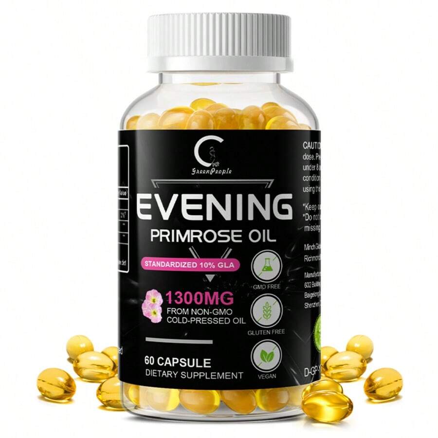GREENPEOPLE Evening Primrose Oil For Women Hormone Balance Supplement, 1300mg With 10% GLA, Supports Skin Health & Hair Wellness, Vegan Softgels, 120 Count - 1 Pack(60pcs) - 查看 1