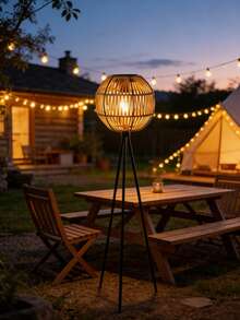 1pc Solar Rattan Floor Lamp, Woven Rattan Texture Plastic Solar Garden Light, Suitable For Yard, Path, Porch, Garden, Auto On At Dusk Solar Lantern - A - View 2