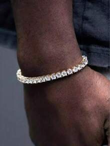 1pc Shiny Unisex Bracelet With Micro Zirconia Inlaid, Hip-Hop Style Gold-Plated Glitter Rhinestone Bracelet, Suitable For Daily, Party And Jewelry Gift - Multicolor - View 5