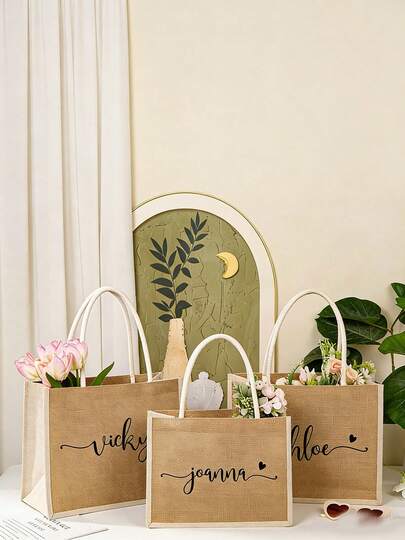 1 chiếc túi tote vải lanh in tên cá nhân, túi vải lanh cho phù dâu, túi đi biển, quà tặng tiệc độc thân, quà cầu hôn phù dâu, túi vải canvas có tên bạn, quà tặng Ngày của Mẹ, túi quà cưới, quà tặng phù dâu, quà cưới, quà Ngày của Mẹ, làm vườn, túi quà dự tiệc