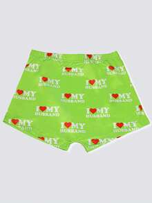Quần short nữ màu xanh neon mùa hè in chữ và trái tim, cạp chun, dáng ôm, thoải mái, thích hợp đi nghỉ mát. - màu xanh lá - Xem 2