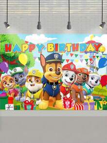 Paw Patrol 1件裝汪汪隊生日背景布 節日派對裝飾場景佈置道具 生日橫幅 完美派對裝飾 聖誕禮物 - 彩色 - 查看 6