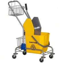 Cleaning Bucket, Mop Bucket, On Wheels, Plastic, Metal Handle, Yellow - View 1