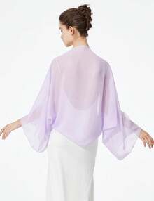 Bridal Wedding Chiffon Shawl Shrug With Arm Hole Bridesmaid Cover Up Evening Party Summer Shawl - 紫丁香 - 查看 3