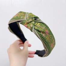 奢华绿色发箍发夹蝴蝶结刺绣复古独特发饰波西米亚风发箍 - 綠色 - 查看 2