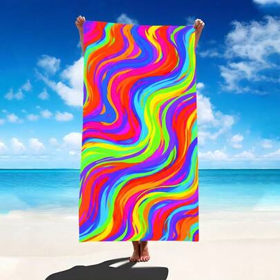 1 pieza Toalla de playa con patrón de arte fluido arcoíris, manta de playa extra grande y ultra suave, toalla de baño súper absorbente, adecuada para viajes, piscina, buceo, surf, yoga, camping, disponible en múltiples tamaños, accesorios de playa para playa, piscina, viajes, camping, yoga