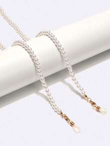 1条复古珍珠眼镜链，奢华优雅挂脖式眼镜带，防丢防滑眼镜挂绳，多功能眼镜链配件 - 白色 - 查看 3