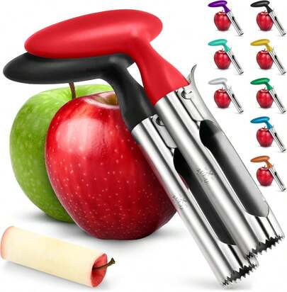 Premium Apple Corer Tool, Extra Sharp Stainless Steel, Serrated Blade For Convenient Coreing, Easy To Use And Clean, Durable Apple Corer For Baked Apples And More/2-Pack Black And Red