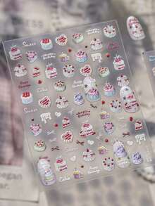 1 Piece Of 5D Relief Nail Sticker, Cute Cartoon Cake, Donut, Adhesive Sticker, DIY Nail Sticker, Sticker - Multicolor - View 2
