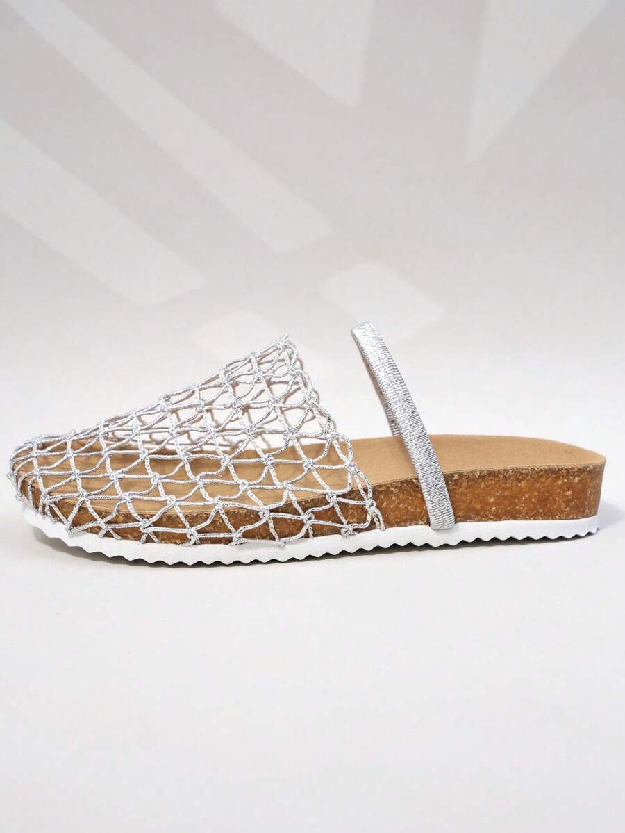 1 Pair Girls Unique Mesh Sandals, Multi-Functional Summer Outdoor Slippers - Silver - View 1