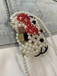 手工迷你珍珠包，时尚单肩斜挎零钱包，可爱卡通设计 - 米色 - 查看 5