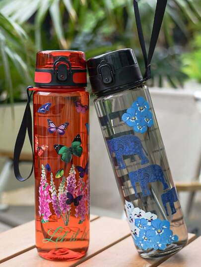 1个1000毫升/32盎司大容量3D打印水瓶，多种动物图案可选，带有时间刻度，适合户外旅行、运动、健身，是节日或生日礼物的完美之选。