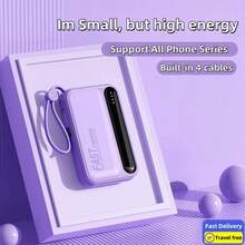 LADAPU 10000mAh Mini Cute 15W Fast Charging Power Bank, Small Size Large Capacity, Rechargeable Portable Mobile Phone Charger, Built-In 4 Cables, Outdoor Travel Battery Packs, LED Digital Display, Micro Interface, USB-C Input - 藍色 - 查看 2