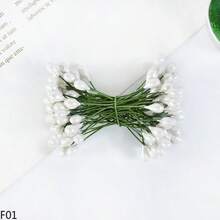 100 piezas de Estambres de flores mini de doble cabeza en color dorado/rojo/plateado/blanco para decoración de boda, manualidades, scrapbooking, regalos de Navidad - multicolor - Ver 18