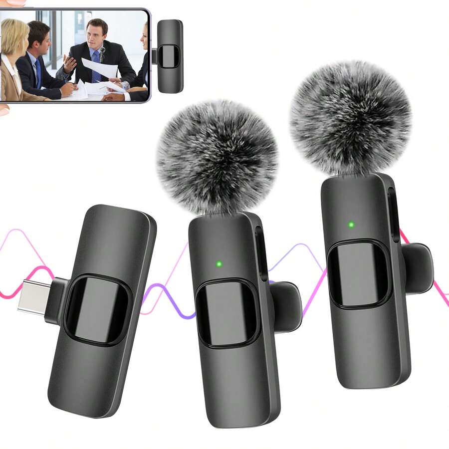 Wireless Lavalier Microphone For Phone TypeC Lapel Mics Plug-Play 2.4G Ultra-Low Delay Built-In Noise Reduction Chip Working Time For Video Recording Interview Podcast Vlog 50mAh Rechargeable Battery