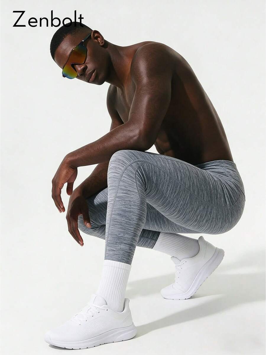 ZULIZ Zenbolt Men's High-Waisted Compression Athletic Pants, Running, Gym, Training, Yoga Base Layer Leggings, Moisture-Wicking, Breathable, Stretch Long Pants - Grey - View 1