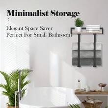 Wall-Mounted Towel Rack With Wooden Shelf Easy Installation Includes All Hardware Multi-Purpose Towel Organiser For Bathroom Kitchen Entryway Small Flat Home Daily Organisation - 黑色 - 查看 5