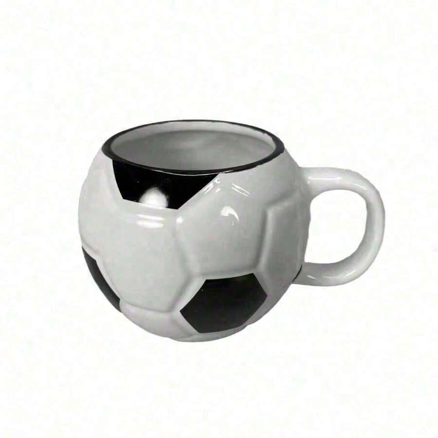 400ML Football Shape Ceramic Coffee Mug With Handle Heat-Resistant Soccer Ball Mugs For Water Milk Coffee Tea Cup Creative Gift - Black and White - View 1