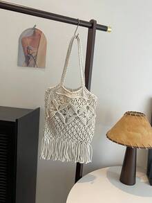 Túi đeo chéo nhỏ dệt thủ công, túi đeo vai dệt mới, phong cách biển độc đáo, đa năng, túi vuông kiểu phong bì, thời trang, phù hợp cho kỳ nghỉ và đi biển. - trắng - Xem 9