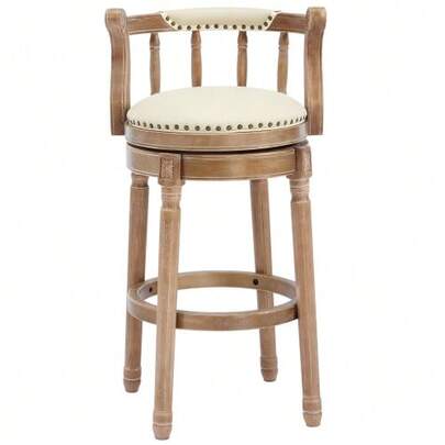 High-Quality Bar Stools Made Of Leather And Wood, 360° Swivel Bar Stool With Backrest, Bar Stools At Counter Height For Kitchen, Dining Room And Bar